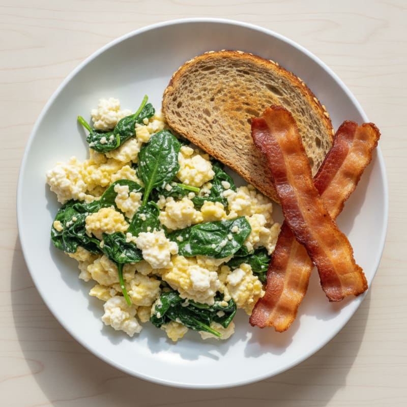 Cottage Cheese Scramble with Spinach and Turkey Bacon