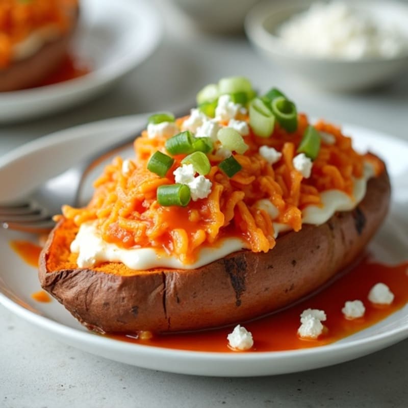 Creamy Buffalo Chicken Stuffed Sweet Potatoes