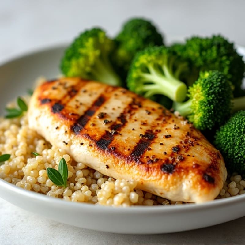 Grilled Chicken Breast with Quinoa and Steamed Broccoli