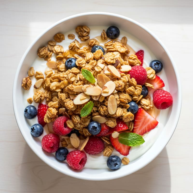 Creamy Greek Yogurt Parfait with Mixed Berries and Almonds