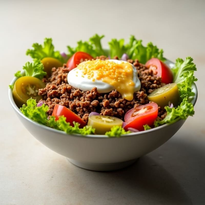 Lean Ground Beef Big Mac Style Bowl with Crispy Lettuce and Creamy Dressing