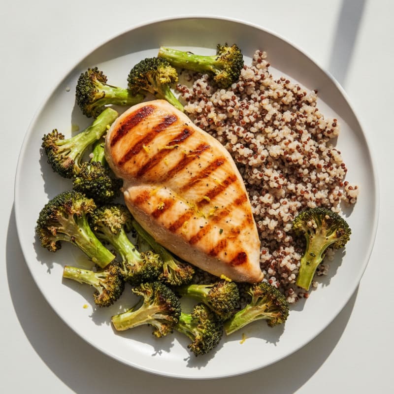 Grilled Chicken Breast with Roasted Broccoli and Quinoa