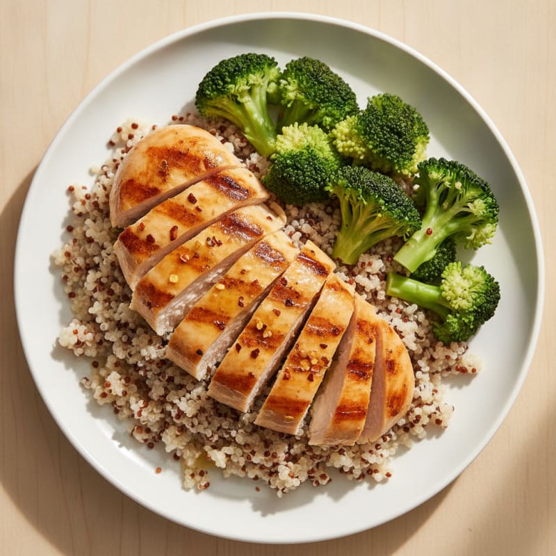 Grilled Chicken Breast with Quinoa and Steamed Broccoli