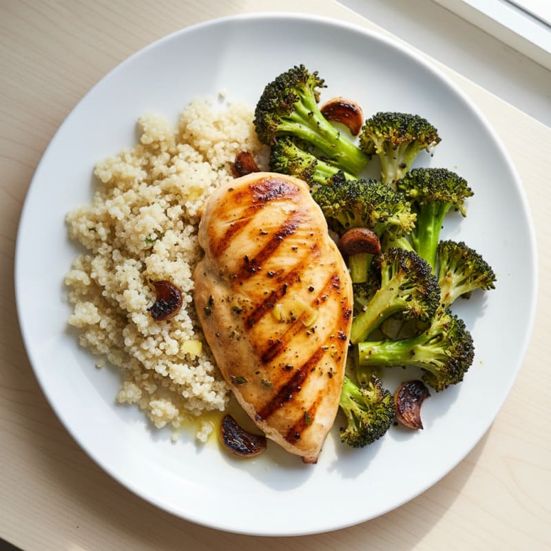 Grilled Chicken Breast with Roasted Broccoli and Quinoa