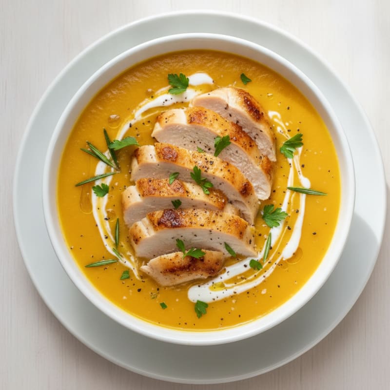 Roasted Butternut Squash Soup with Herb Chicken