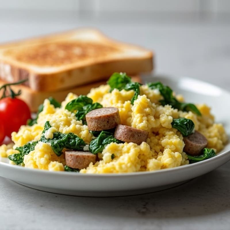 Egg White and Spinach Scramble with Turkey Sausage