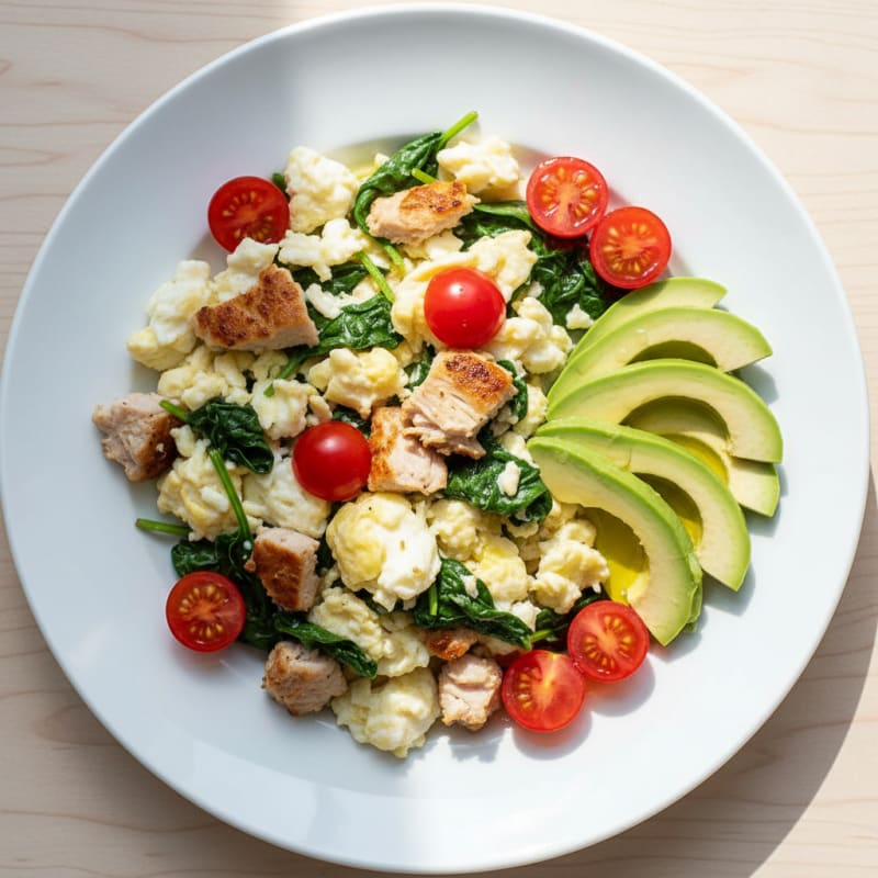 Egg White Scramble with Turkey Breast and Spinach