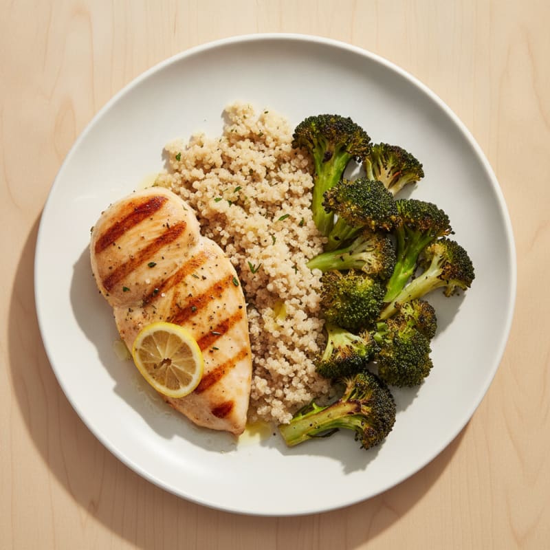 Grilled Chicken Breast with Quinoa and Roasted Broccoli