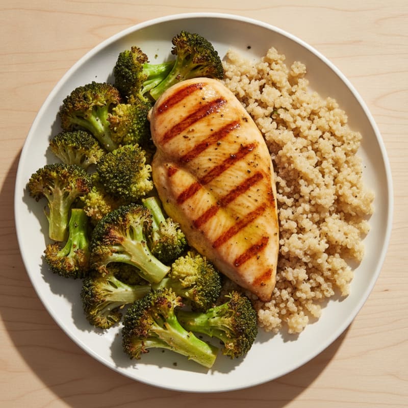 Grilled Chicken Breast with Roasted Broccoli and Quinoa