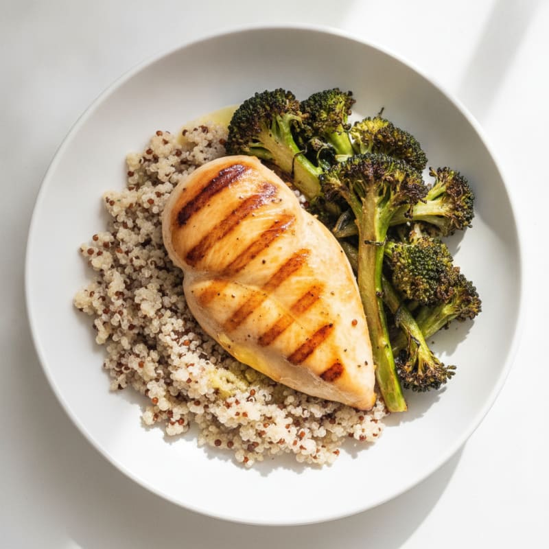 Grilled Chicken Breast with Quinoa and Roasted Broccoli