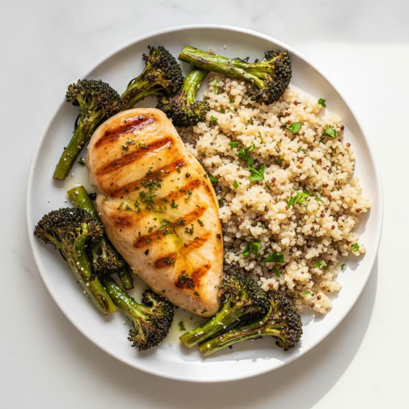 Grilled Chicken Breast with Quinoa and Roasted Broccoli