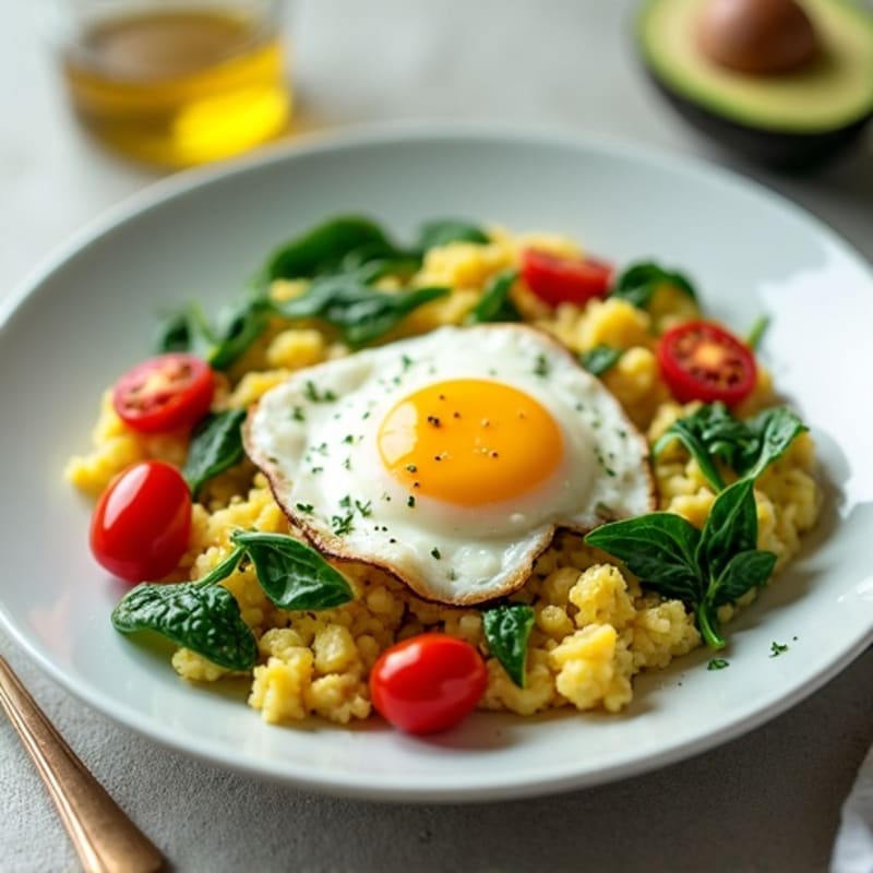 Cottage Cheese Scramble with Spinach and Cherry Tomatoes