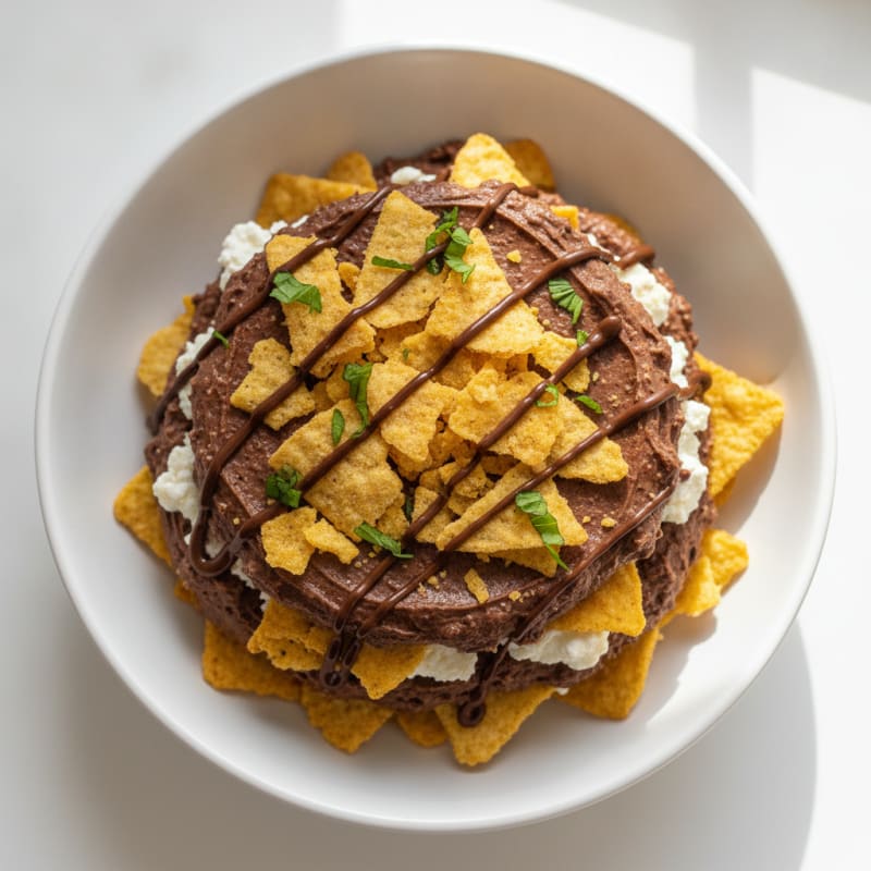 Chocolate Protein Cheesecake Parfait with Crushed Corn Chips