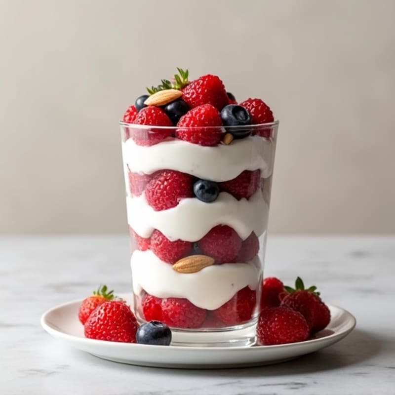 Greek Yogurt Protein Parfait with Mixed Berries and Almonds