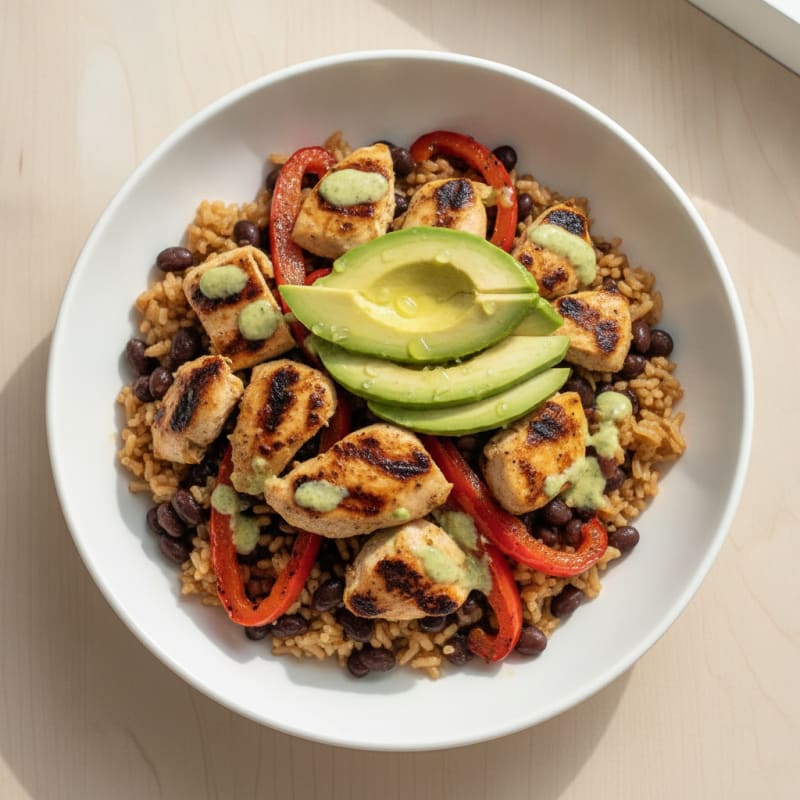Grilled Chicken Taco Bowl with Brown Rice and Avocado