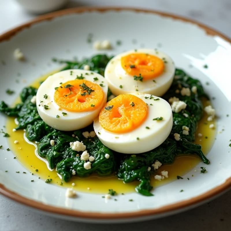 Fluffy Baked Eggs with Sautéed Spinach and Feta