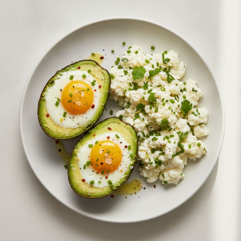 Avocado Baked Eggs with Herb Scramble