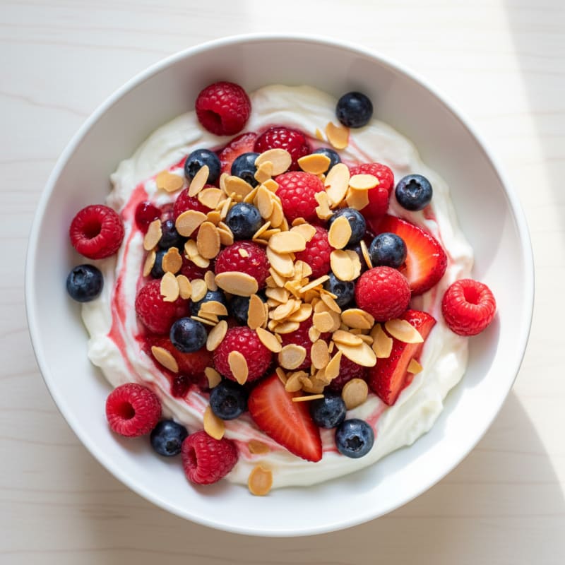 Greek Yogurt Protein Bowl with Mixed Berries and Almonds
