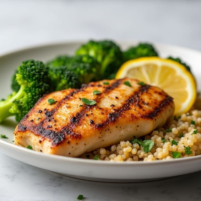 Grilled Chicken Breast with Steamed Broccoli and Quinoa