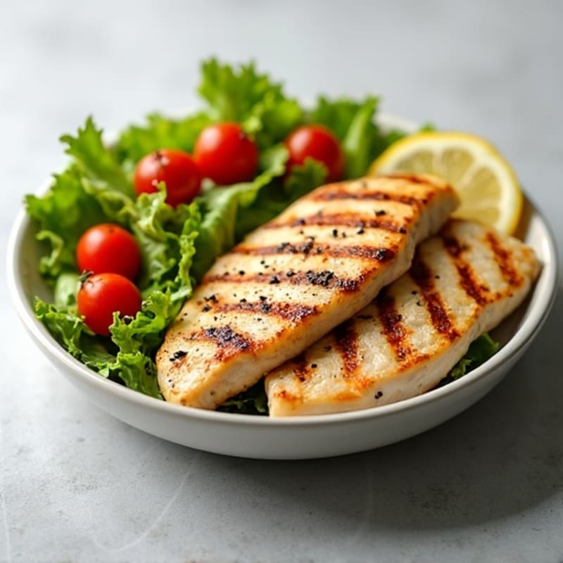 Grilled Chicken Breast with Crisp Romaine and Cherry Tomatoes