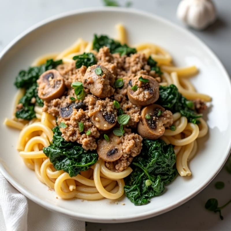 Hearty Truffle Mushroom Pasta with Lean Ground Turkey and Spinach