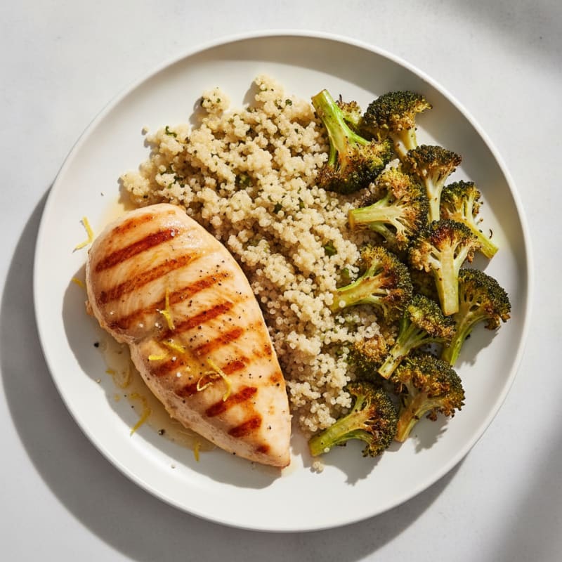 Grilled Chicken Breast with Quinoa and Roasted Broccoli