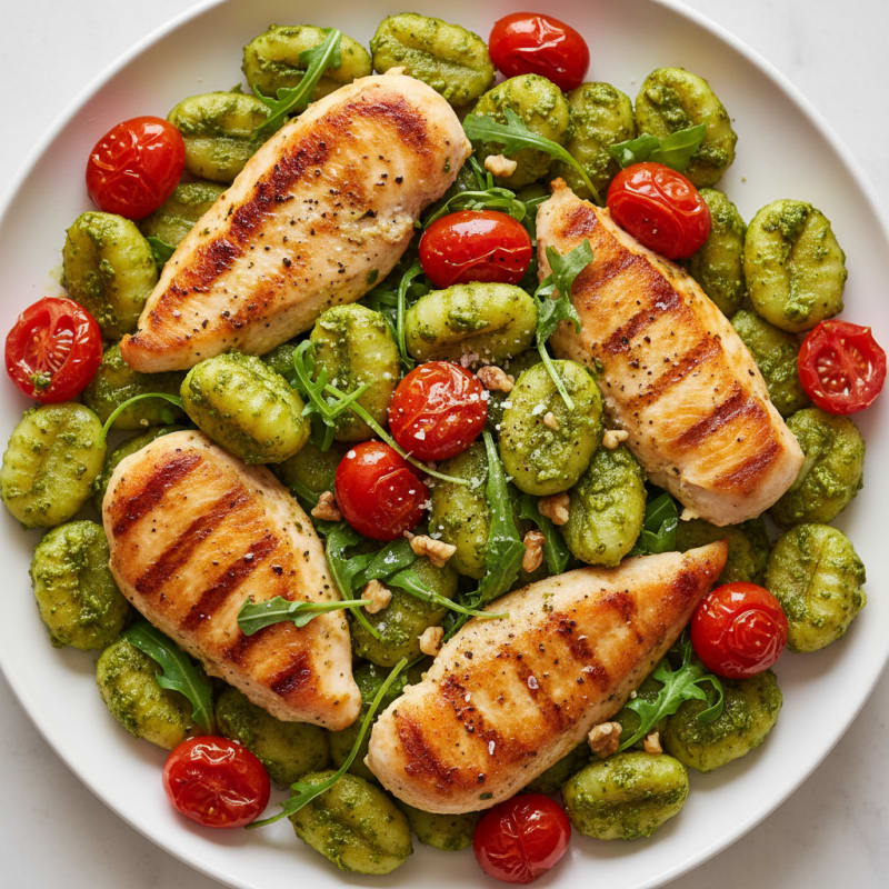 Gnocchi with Arugula Pesto and Cherry Tomatoes