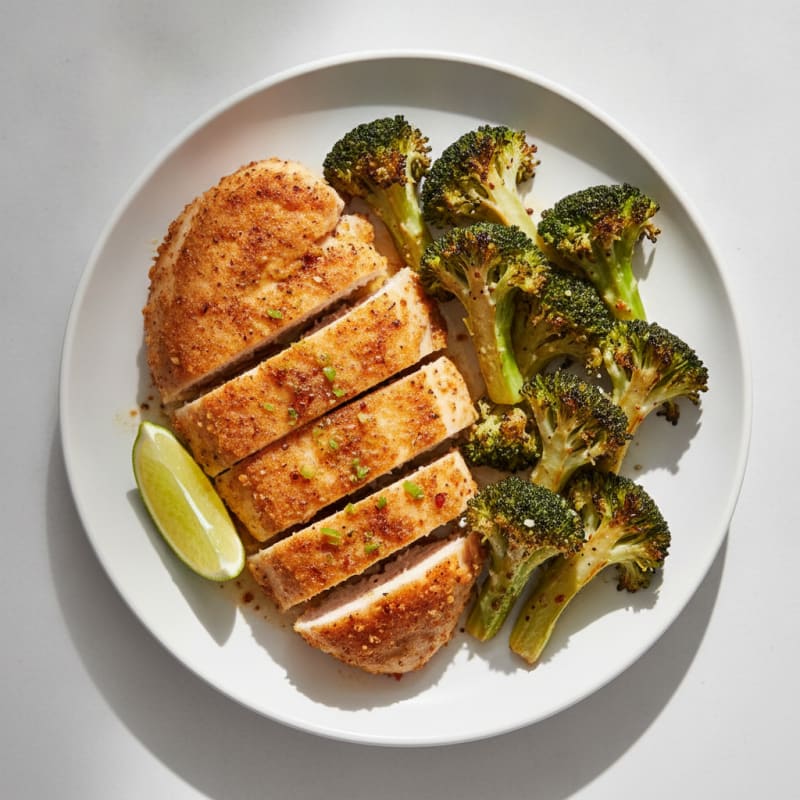 Crispy Chili Lime Chicken Breast with Roasted Broccoli