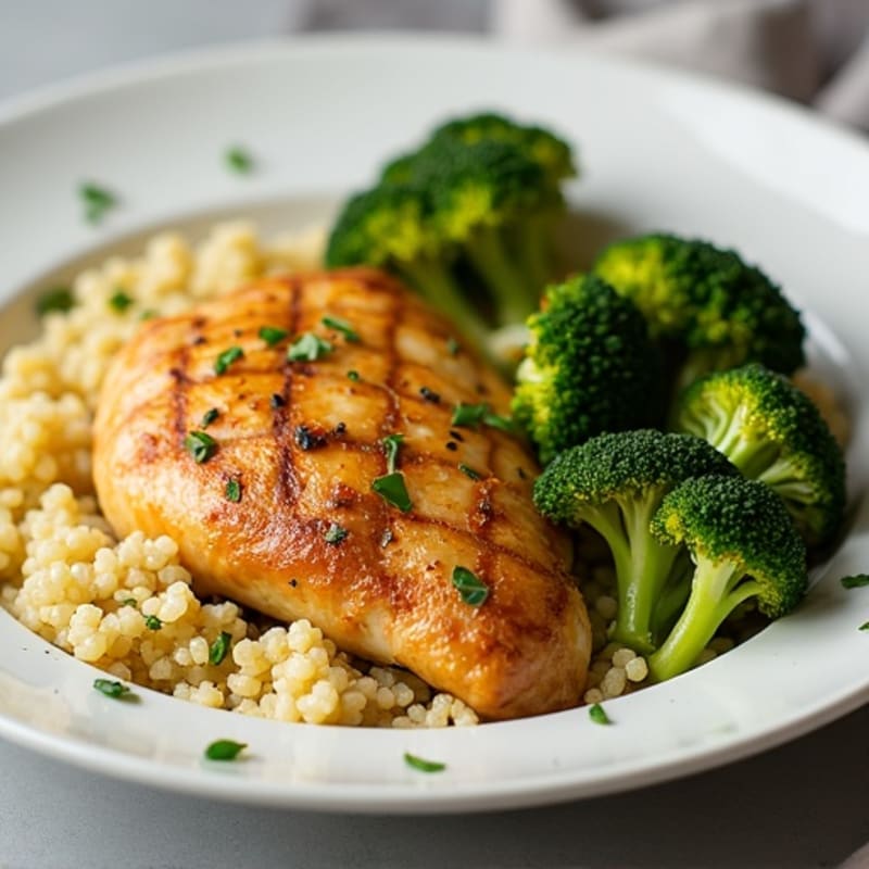 Crispy Lemon-Garlic Chicken with Roasted Broccoli and Fluffy Giant Couscous