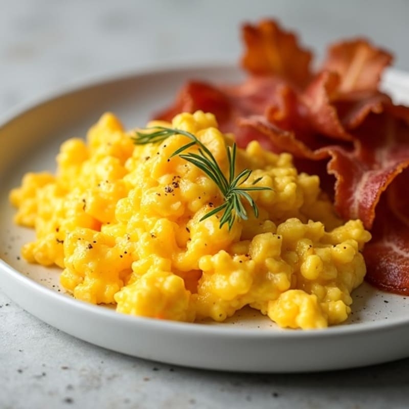 Fluffy Scrambled Eggs with Crispy Bacon