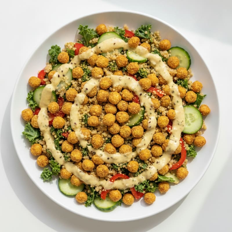 Chickpea and Quinoa Crunch Salad with Lemon-Tahini Dressing