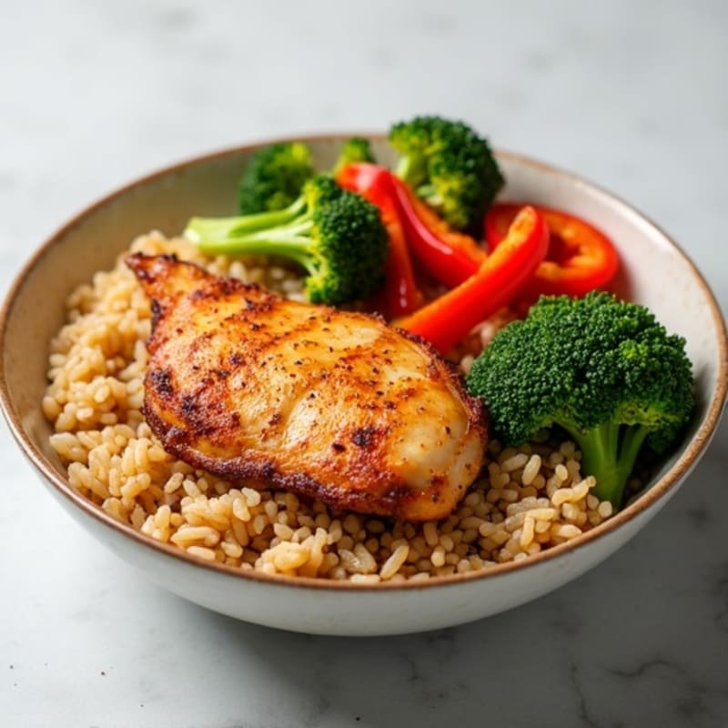 Crispy Roasted Chicken and Veggie Rice Bowl