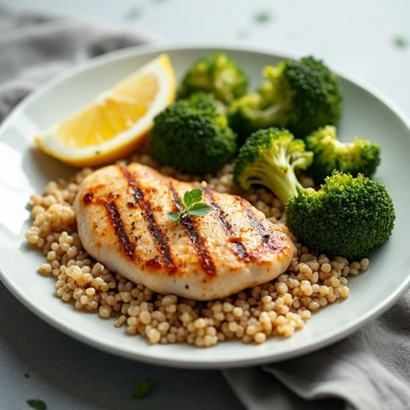 Grilled Chicken Breast with Quinoa and Roasted Broccoli