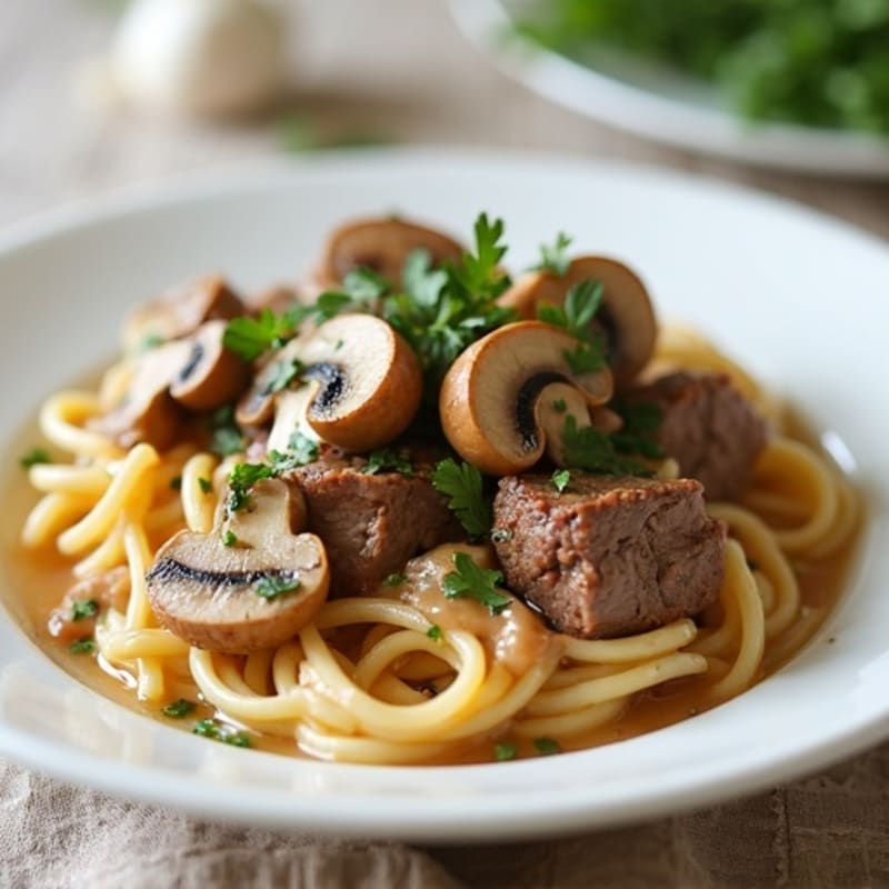 Healthy Creamy Beef and Mushroom Stroganoff