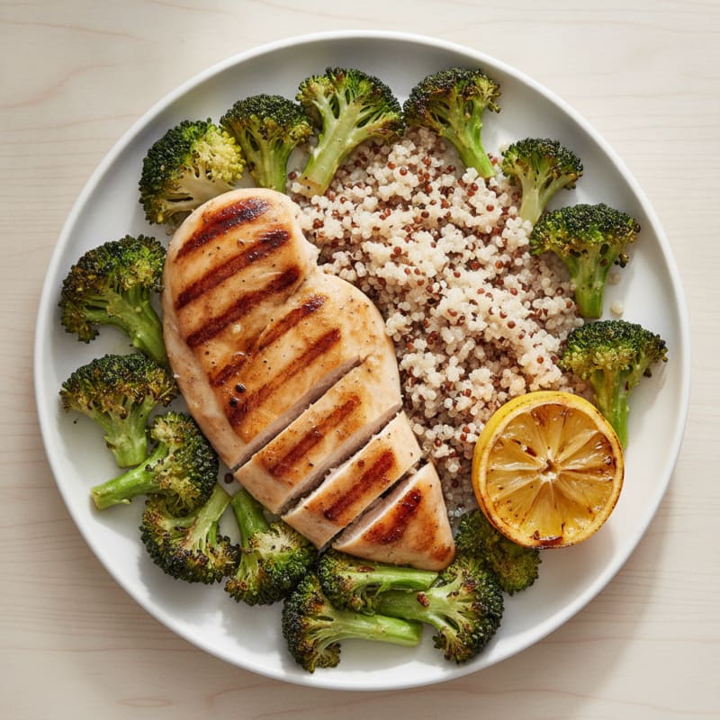 Grilled Chicken Breast with Quinoa and Roasted Broccoli