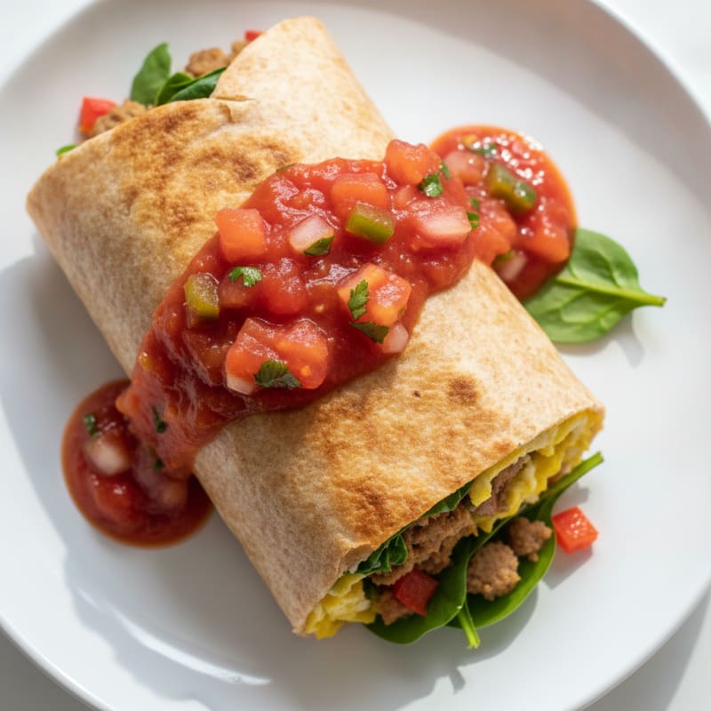 Hearty Sausage Breakfast Burrito with Salsa