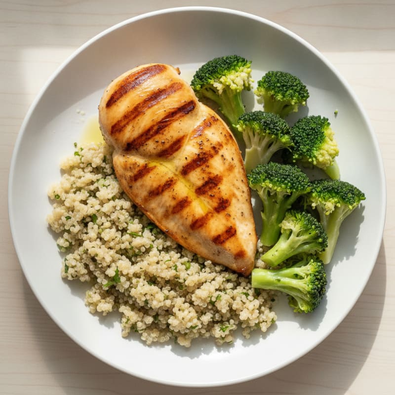 Grilled Chicken Breast with Quinoa and Steamed Broccoli