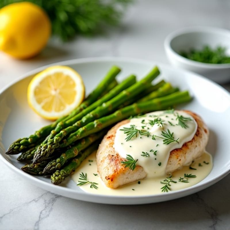 Creamy Lemon Herb Chicken with Roasted Asparagus
