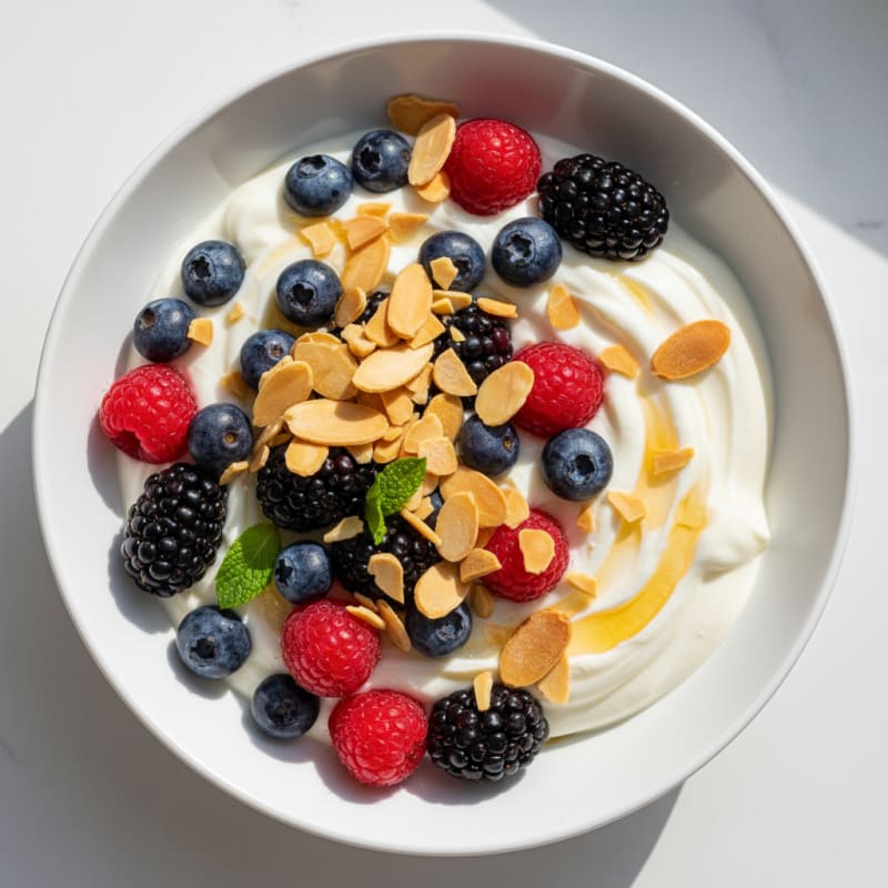 Greek Yogurt Protein Parfait with Mixed Berries and Almonds