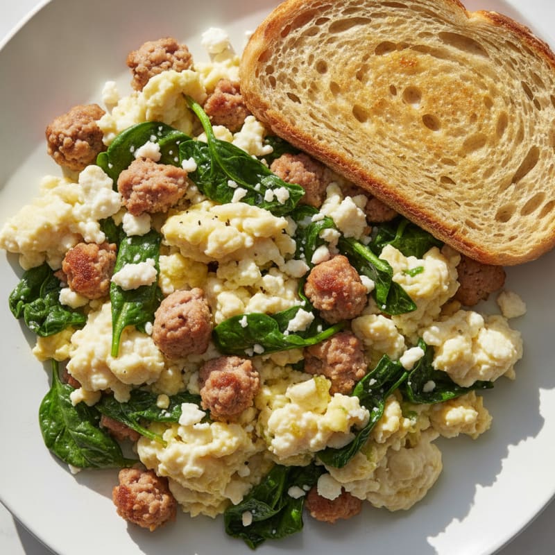 Egg White and Turkey Sausage Scramble with Spinach and Feta