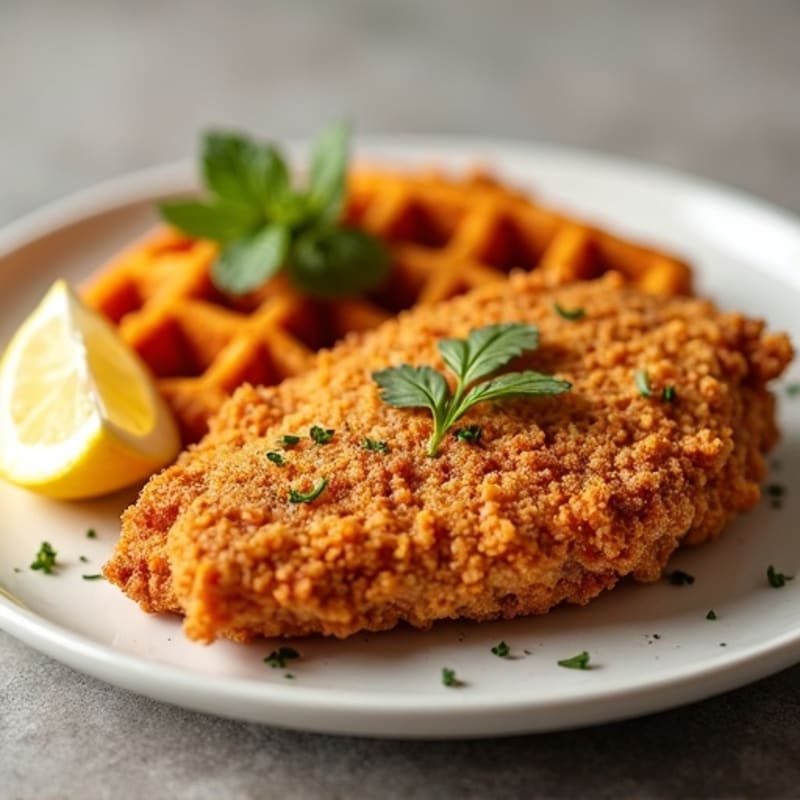 Crispy Almond-Crusted Chicken with Golden Sweet Potato Waffles