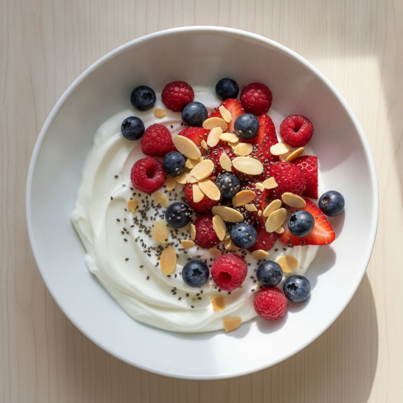 Creamy Greek Yogurt Protein Bowl with Mixed Berries and Almonds
