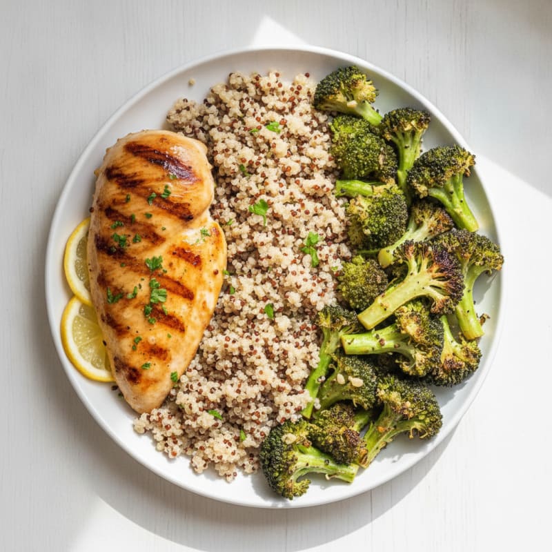 Grilled Chicken Breast with Quinoa and Roasted Broccoli