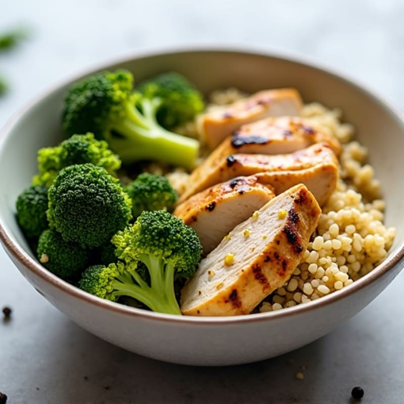 Grilled Chicken and Quinoa Bowl with Roasted Broccoli