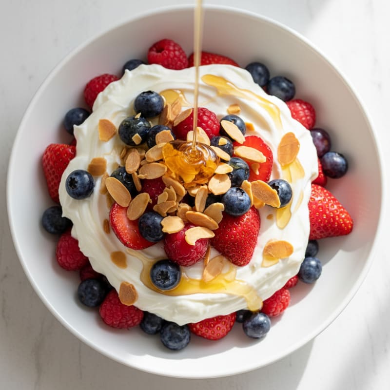 Creamy Greek Yogurt Parfait with Mixed Berries and Almonds