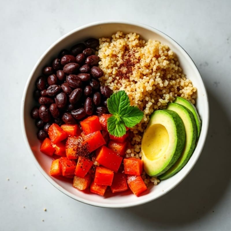 Spicy Black Bean Quinoa Bowl with Lime Avocado