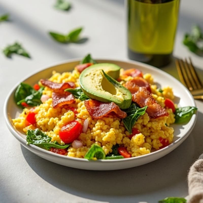 Egg White Veggie Scramble with Turkey Bacon