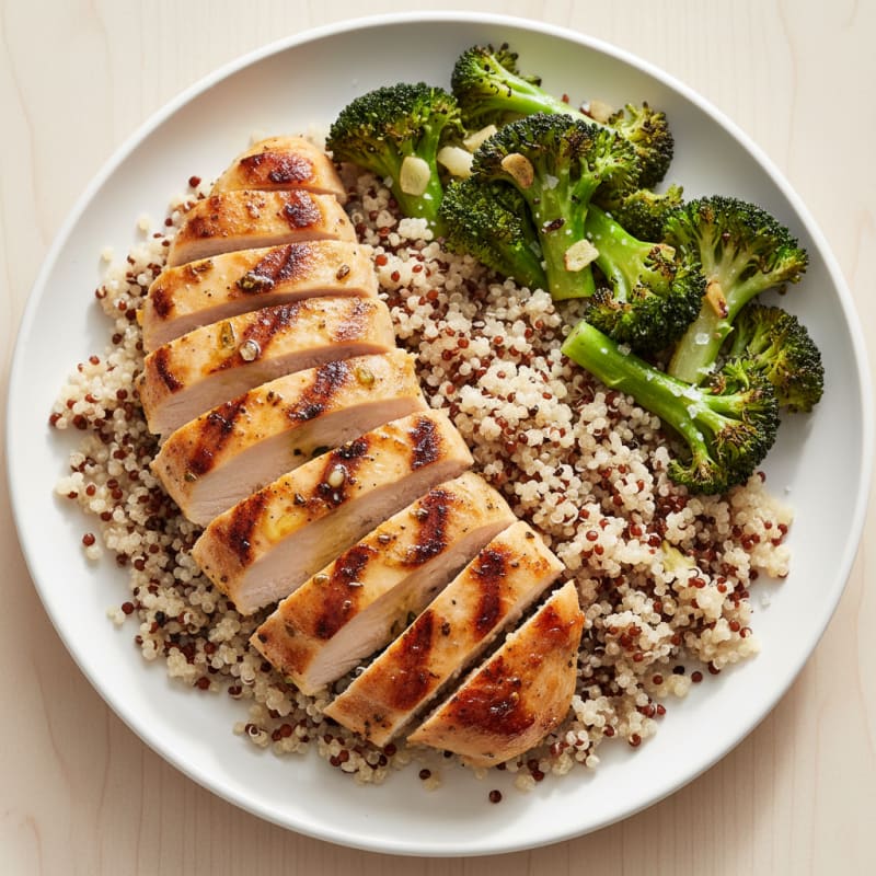 Grilled Chicken Breast with Quinoa and Roasted Broccoli