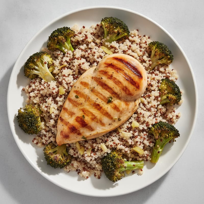 Grilled Chicken Breast with Quinoa and Roasted Broccoli