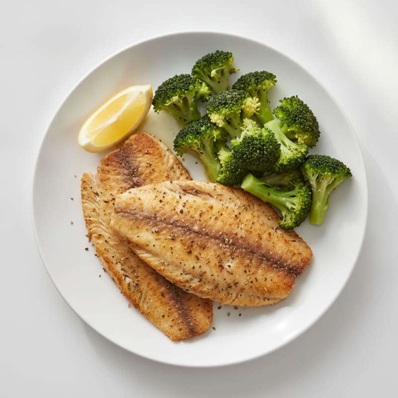 Seared Tilapia with Steamed Broccoli and Lemon